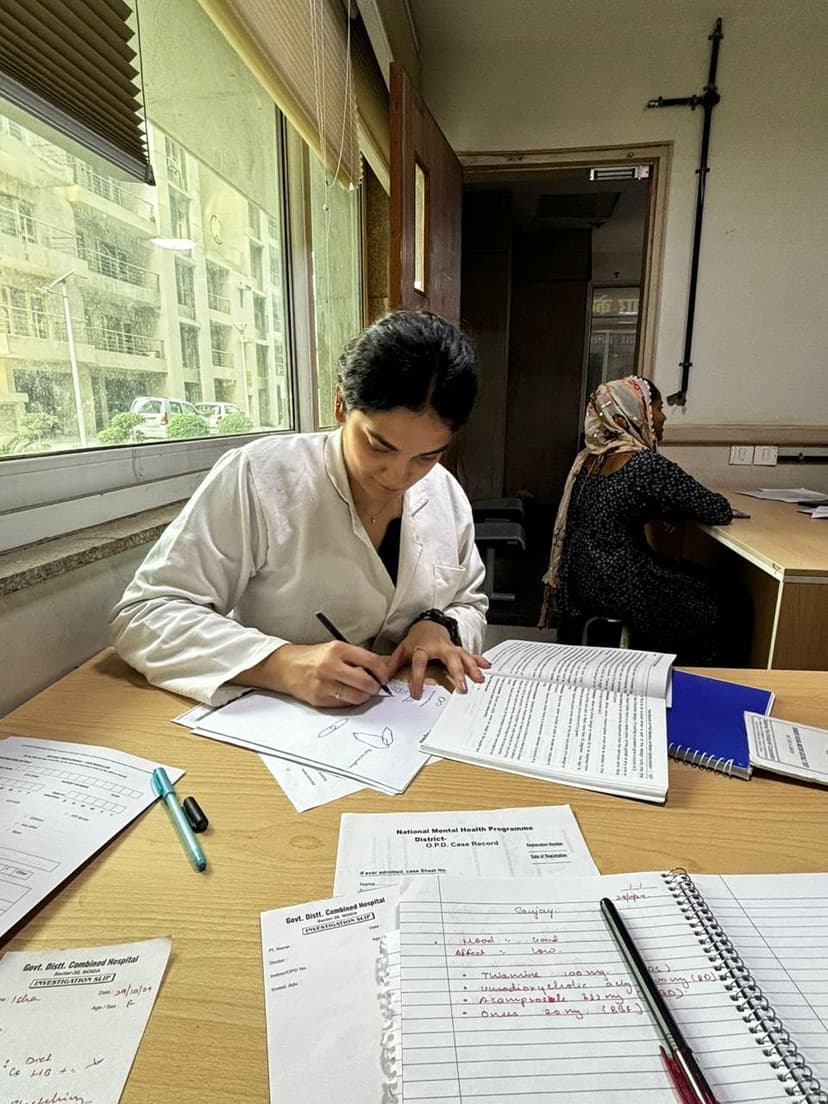 Manasi Dabke, a clinical psychologist, writing up a case file during her government hospital training